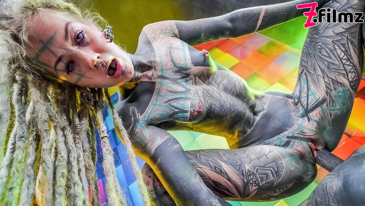 Tattooed blonde Anuskatzz squirts hard in intense anal fuck